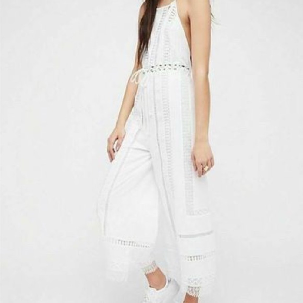 Free People White Crochet Jumpsuit
